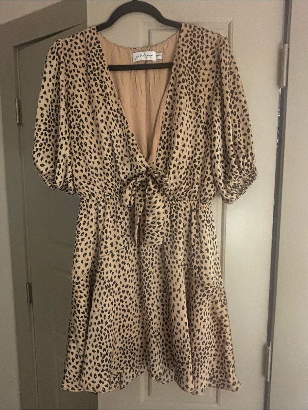 Petal & Pup Eisley Beige Leopard Print V-Neck Mini Dress - Picture 5 of 6